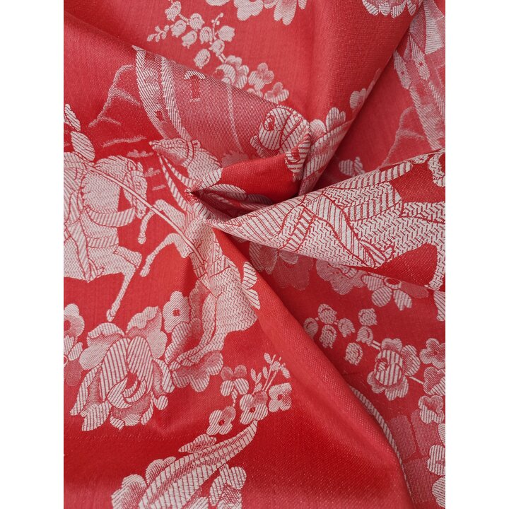 Tela Jacquard Vintage Espanola por Metro, Tapiceria Damasco Rojo Medievo, Brocado Trovador Anos 50, Ancho 140 cm