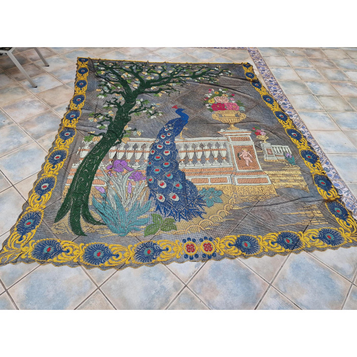 Tenda Antica Filet Brodé Art Nouveau Pavone 1910
