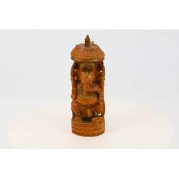 Estatua de Ganesh de Madera Tallada a Mano - Figura Vintage de los Años 90 bajo Sombrilla - Decoración Hindú para Altar