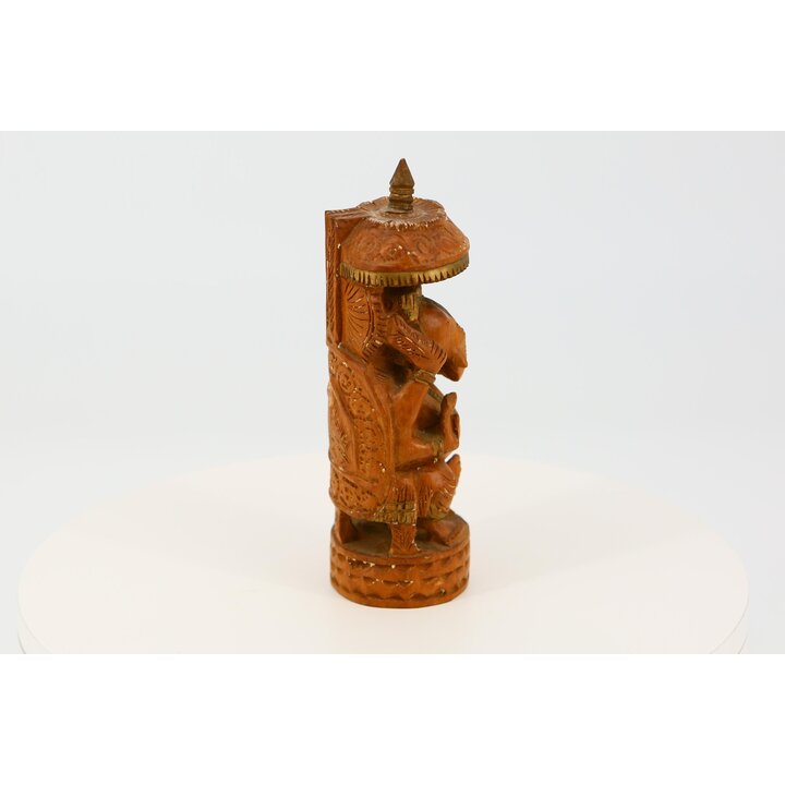 Hand Carved Wooden Ganesh Statue - 1990s Vintage Figure under Parasol - Indian Religious Decor for Altar