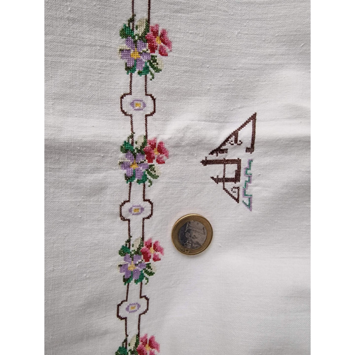 Antique French 1910s Embroidered Bed Linen Set, Monogram GA