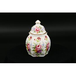 Jarro de porcelana Fenton China con tapa, bote floral de Bone China inglesa con oro, decoración Staffordshire de los años 1950