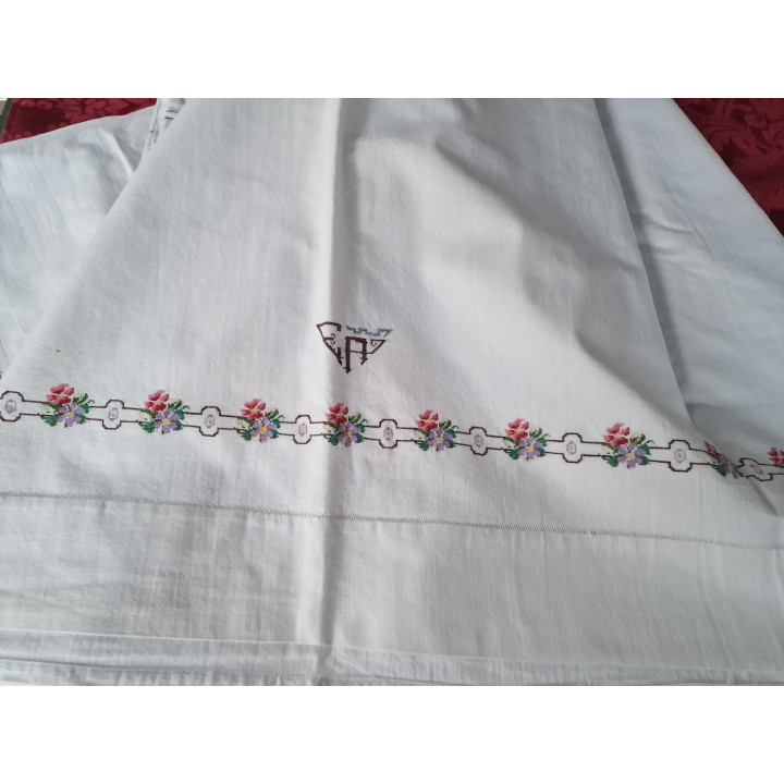 Set Letto Antico Francese 1910, Ricamo a Mano, Monogramma GA