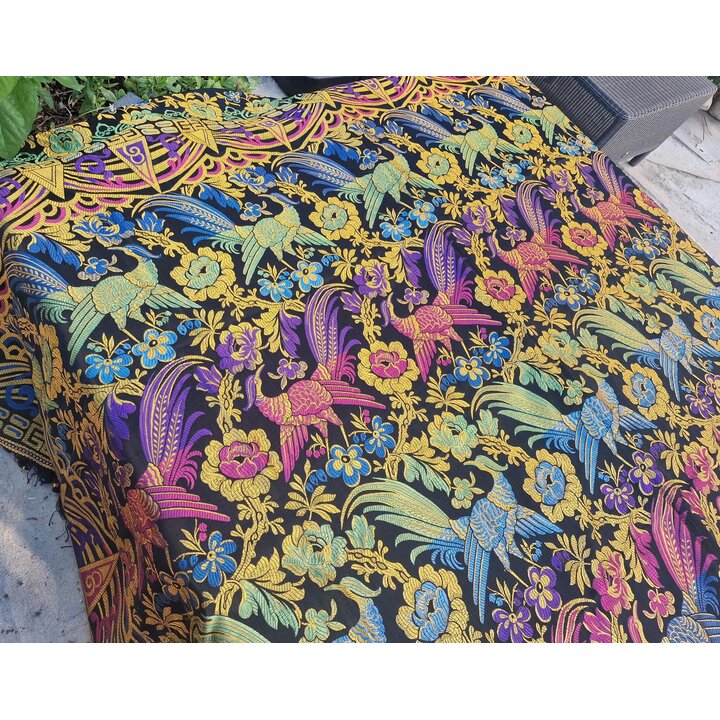 Colcha Jacquard Vintage, Cubrecama de Seda e Algodao, Manta Tapecaria com Franjas, Pavao, Decoracao Quarto Seculo XX