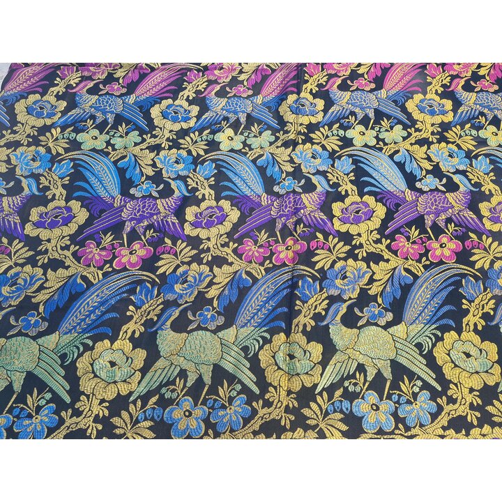 Colcha Jacquard Vintage, Cubrecama de Seda y Algodon, Manta Tapiz con Flecos, Pavo Real, Decoracion Dormitorio Siglo XX