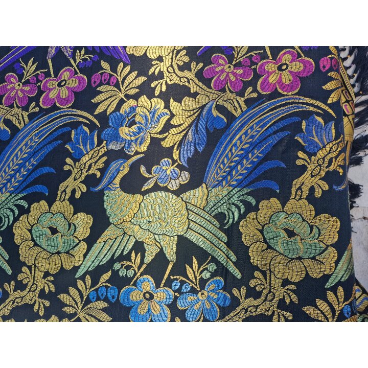 Colcha Jacquard Vintage, Cubrecama de Seda e Algodao, Manta Tapecaria com Franjas, Pavao, Decoracao Quarto Seculo XX