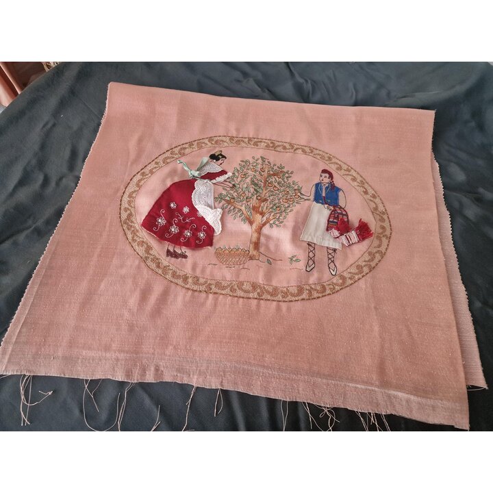 Painel de Tecido Saia Valenciana Regional, Medalhão Bordado Aplicação 50x85 cm, Retalho Almofada