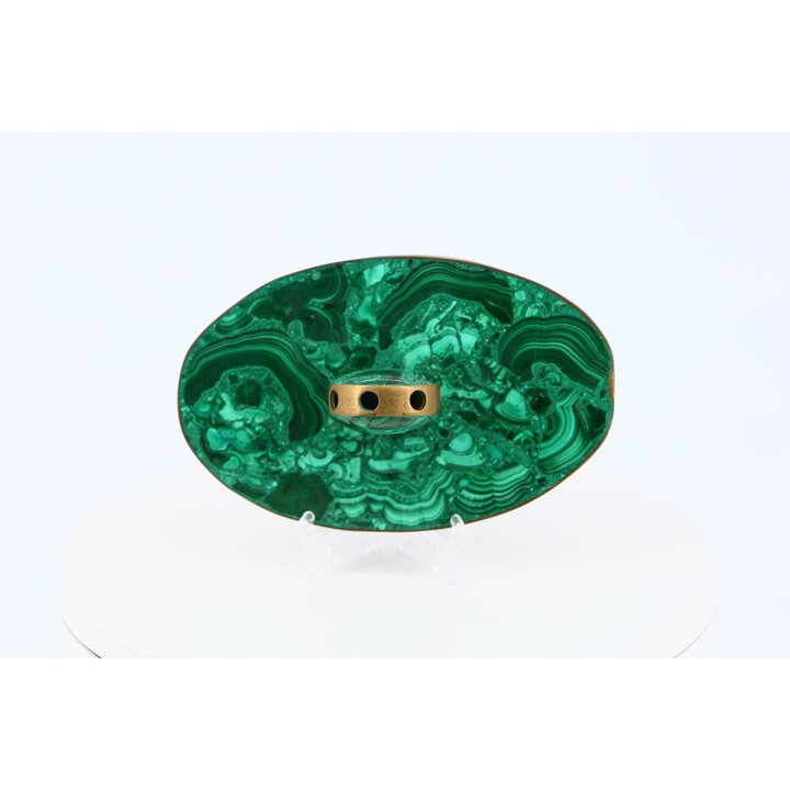Portalápices de Malaquita Vintage, Soporte de Escritorio de Latón y Piedra Verde, Organizador Ejecutivo para Despacho, Años 60
