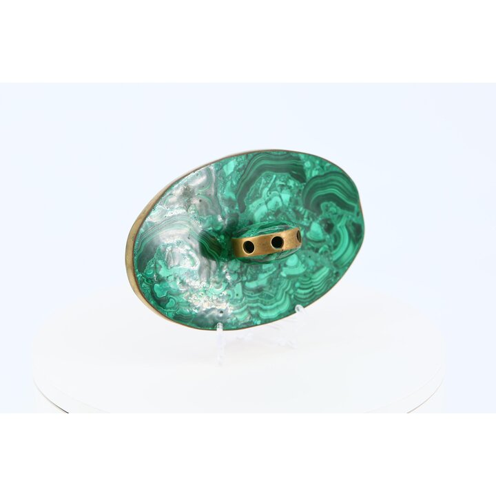 Portalápices de Malaquita Vintage, Soporte de Escritorio de Latón y Piedra Verde, Organizador Ejecutivo para Despacho, Años 60