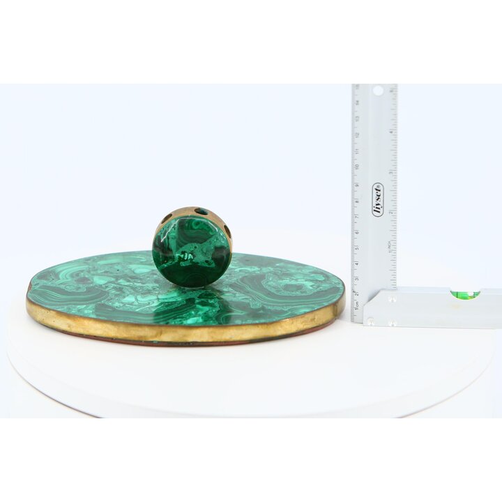 Vintage Malachite Desk Pen Holder, Oval Brass Executive Pen Stand, Mid Century Green Stone Office Decor, Desktop Quill Organizer