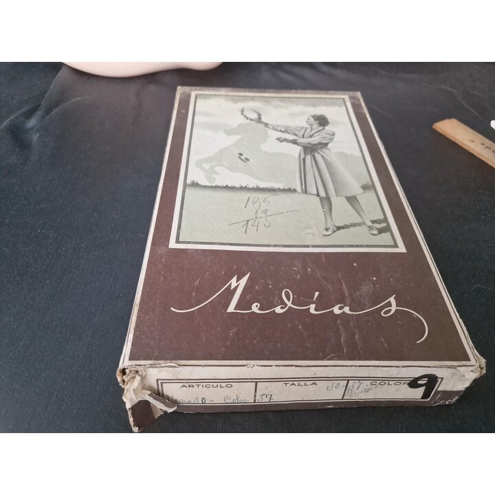 Vintage Strumpfe Medias Froya 1950er Baumwolle Braun Ungetragen mit Karton Grosse 8.5