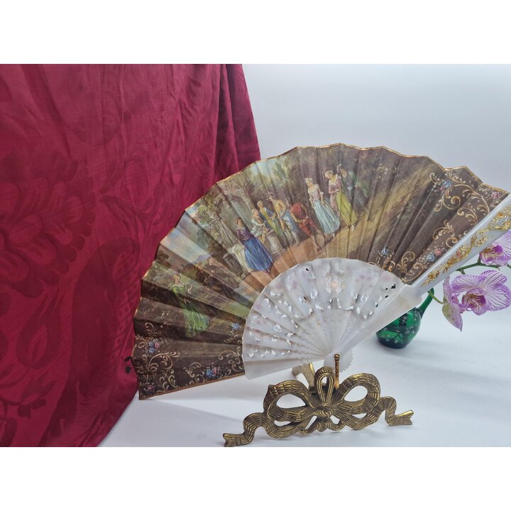 Leque Vintage Espanhol De Tecido, Reproducao Pinturas De Velazquez, Souvenir De Espanha Anos 70, Leque Decorativo De Parede 23 c