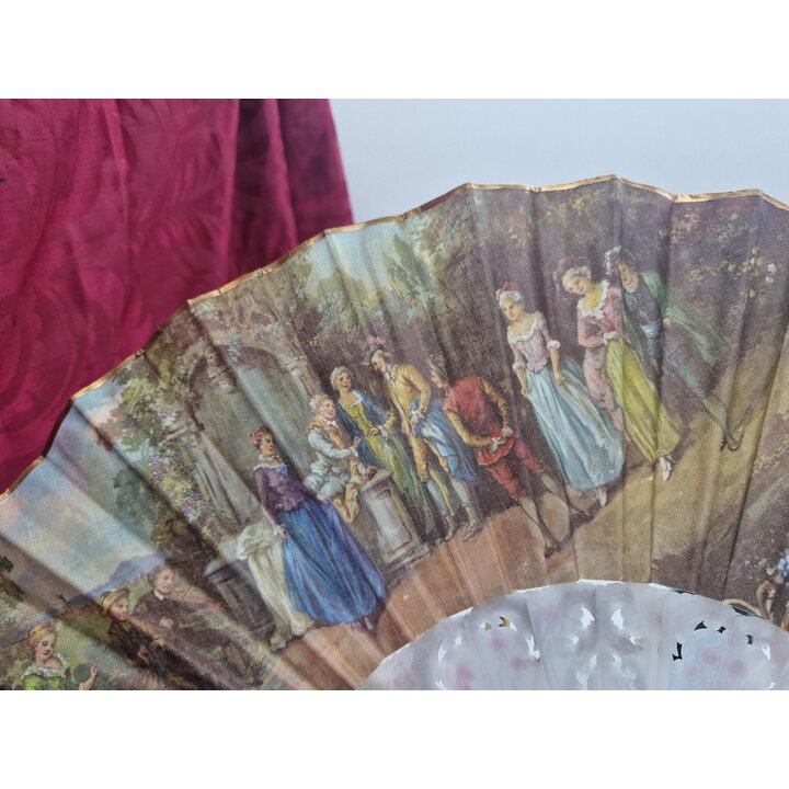 Leque Vintage Espanhol De Tecido, Reproducao Pinturas De Velazquez, Souvenir De Espanha Anos 70, Leque Decorativo De Parede 23 c
