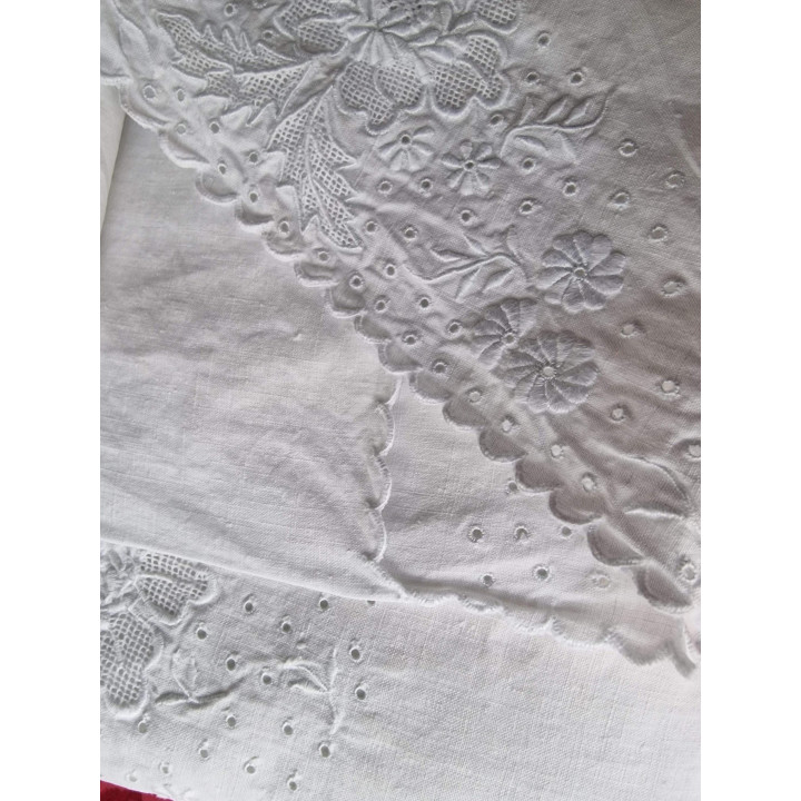Conjunto de Cama Francês em Linho Antigo Bordado Richelieu HC