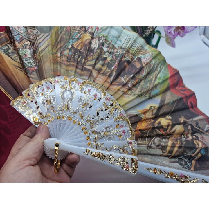 Vintage Spanish Folding Hand Fan, Diego Velazquez Paintings Reproduction, Prado Museum Souvenir, Decorative Wall Fan, 23 cm 1970