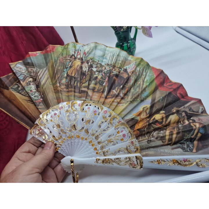 Abanico Vintage Espanol De Tela, Reproduccion Pinturas De Velazquez, Las Meninas Breda, Souvenir De Espana Anos 70, Decoracion 2