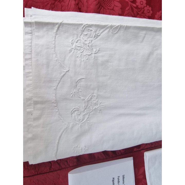 Ropa de Cama Francesa Vintage 1910 - Algodón Bordado