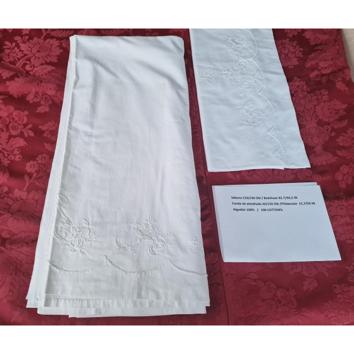 Ropa de Cama Francesa Vintage 1910 - Algodón Bordado