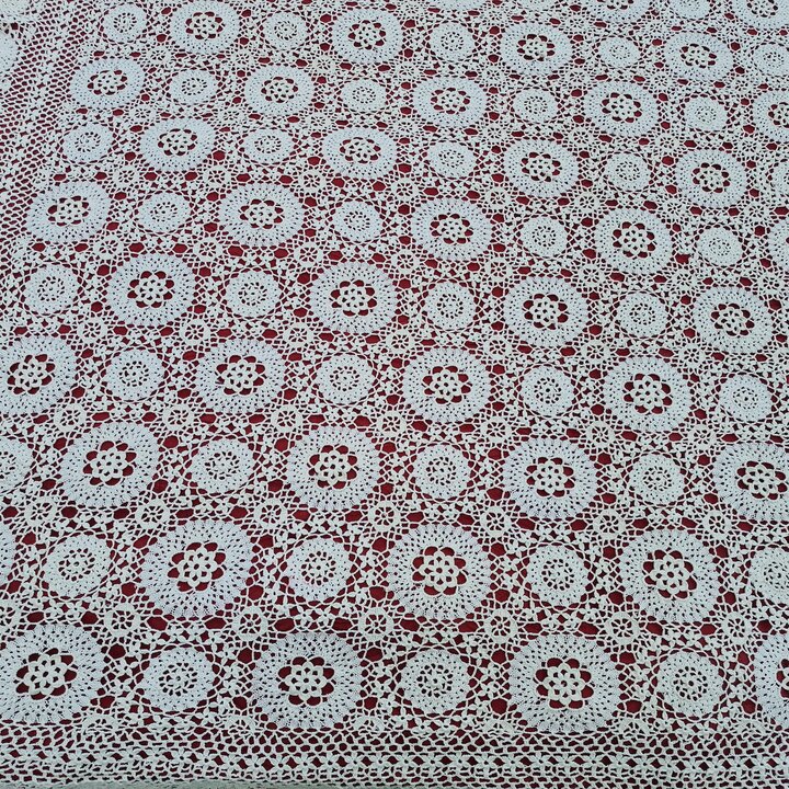 Vintage Häkel Tagesdecke Tischdecke, Handarbeit Beige Spitze Baumwolle Bettüberwurf, 180 x 200 cm, 1970er