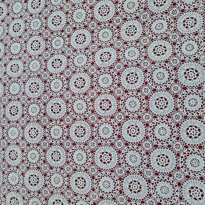 Vintage Häkel Tagesdecke Tischdecke, Handarbeit Beige Spitze Baumwolle Bettüberwurf, 180 x 200 cm, 1970er