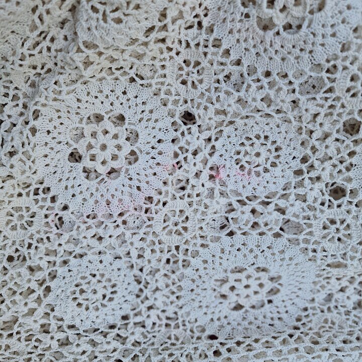 Vintage Häkel Tagesdecke Tischdecke, Handarbeit Beige Spitze Baumwolle Bettüberwurf, 180 x 200 cm, 1970er