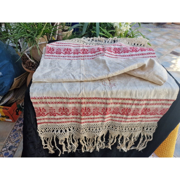 Toalla de Lino Antigua Siglo XX - Encaje y Macramé