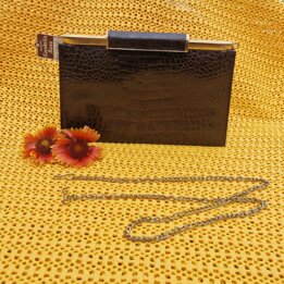 Bolso de Mano Vintage Años 50, Cartera de Mano Clutch, Cocodrilo Rosa España, Piel Marrón Grabado Cocodrilo, Cierre Dorado, 24x1