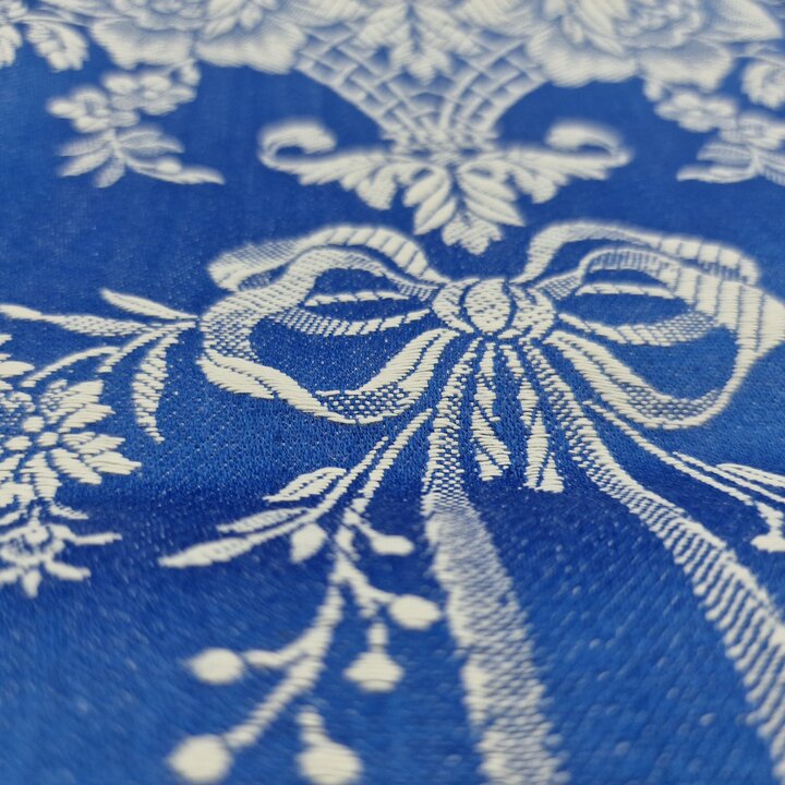 Tissu Damassé Espagnol Milieu XXe Motif Paniers Fleuris 120cm Large au Mètre