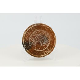 Vintage terracotta keramische pintadera stempel, tribal geometrische klei zegel met handvat, etnische decoratie, jaren 1990 verz