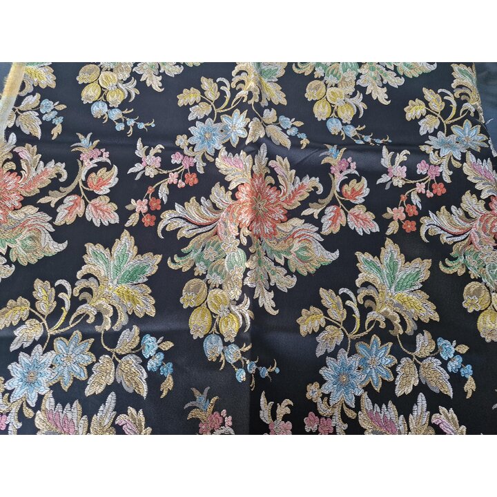 ヴィンテージ バレンシア 絹 ブロケード 織物 120x90 cm, スペイン ファジャス 衣装 生地, 花柄 ジャカード 刺繍 エスポリン 手芸用