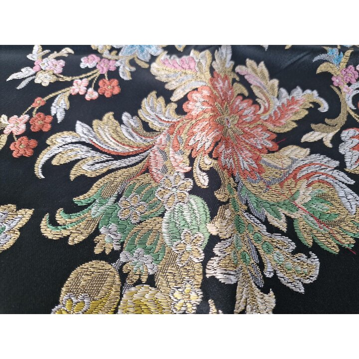 ヴィンテージ バレンシア 絹 ブロケード 織物 120x90 cm, スペイン ファジャス 衣装 生地, 花柄 ジャカード 刺繍 エスポリン 手芸用