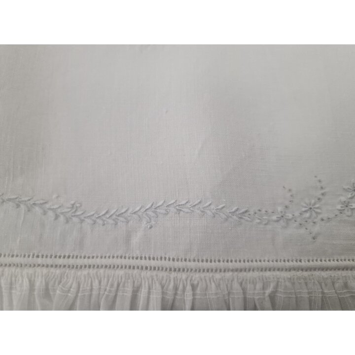 Antique Monogram MM Pure Linen Sheet Pillowcase Set Hand Embroidered Cotton Ruffle White Bedding Trousseau 190x260 cm 45x100 cm 