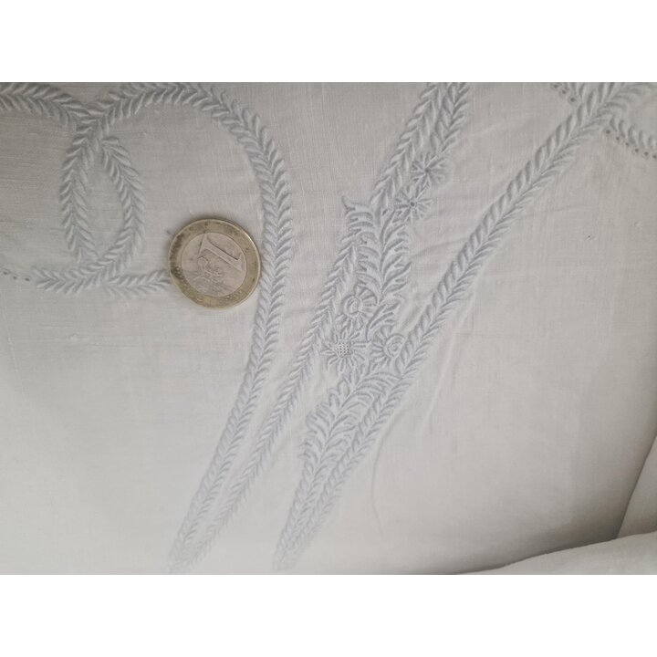 Antique Monogram MM Pure Linen Sheet Pillowcase Set Hand Embroidered Cotton Ruffle White Bedding Trousseau 190x260 cm 45x100 cm 