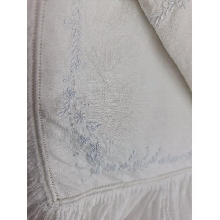 Antique Monogram MM Pure Linen Sheet Pillowcase Set Hand Embroidered Cotton Ruffle White Bedding Trousseau 190x260 cm 45x100 cm 