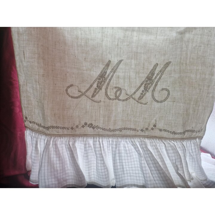 Antique Monogram MM Pure Linen Sheet Pillowcase Set Hand Embroidered Cotton Ruffle White Bedding Trousseau 190x260 cm 45x100 cm 