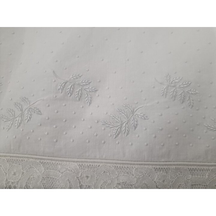 Zestaw Poscieli Lnianej Vintage, Przescieradlo Haftowane 180x240 cm, Poszewka Koronka 45x100 cm, Posag 1 Polowa XX Wieku