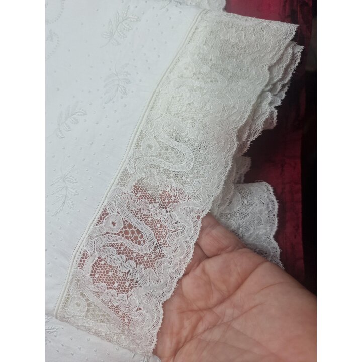 Vintage Fine Linen Bedding Set, Hand Embroidered Monogram Sheet 180x240 cm, Lace Pillowcase 45x100 cm, 1st Half 20th Century Tro