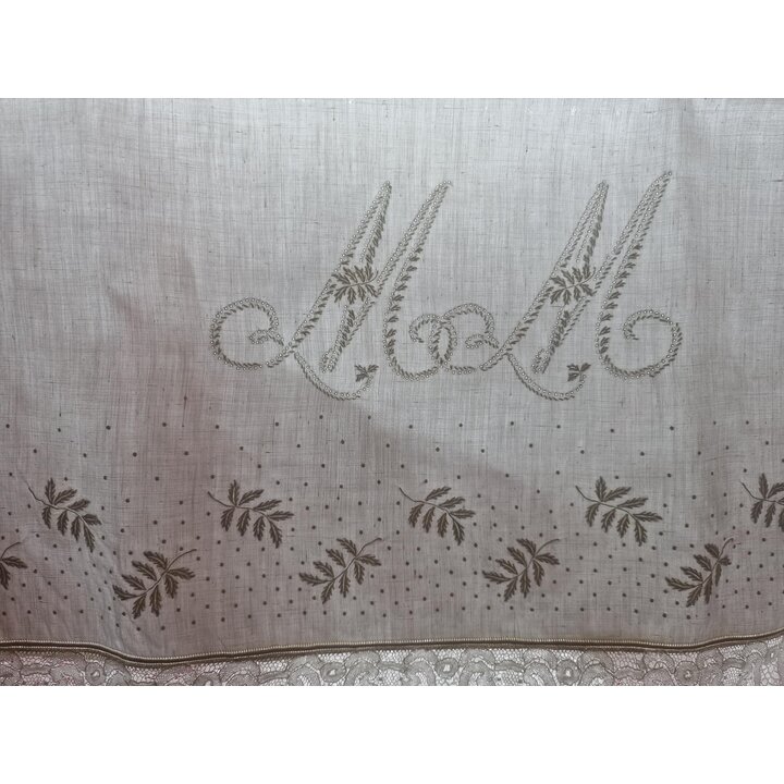Vintage Fine Linen Bedding Set, Hand Embroidered Monogram Sheet 180x240 cm, Lace Pillowcase 45x100 cm, 1st Half 20th Century Tro