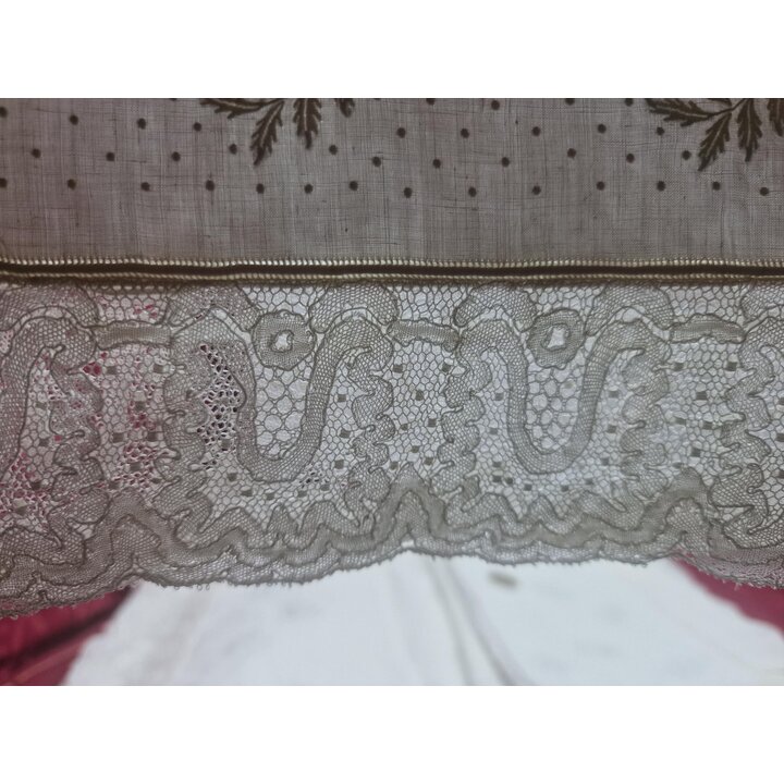Set Lenzuola Vintage Lino Finissimo, Lenzuolo Ricamato 180x240 cm, Federa Pizzo 45x100 cm, Corredo Prima Meta XX Secolo