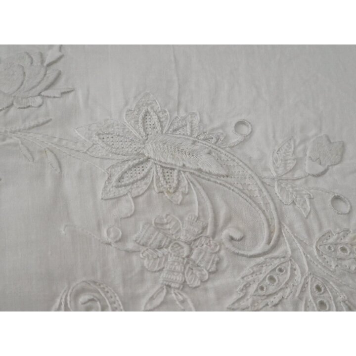 Antikes Besticktes Leinenpaneel, Mitgift Textilie, Aussteuer Stoff, Spanien, Handarbeit Weißstickerei, Name Consuelo, Vögel Schm