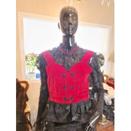 Veste Courte et Corset Victorien, Velours de Soie et Dentelle de Valence 1900, Bordeaux et Noir, Poitrine 92cm, Taille 74cm