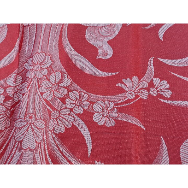 Vintage Spaans Jacquard Stof Paneel 1950s, Pauw Motief Koraal Weefsel voor Tafelkleed of Sprei, 140x210 cm Ongezoomd Ongebruikt