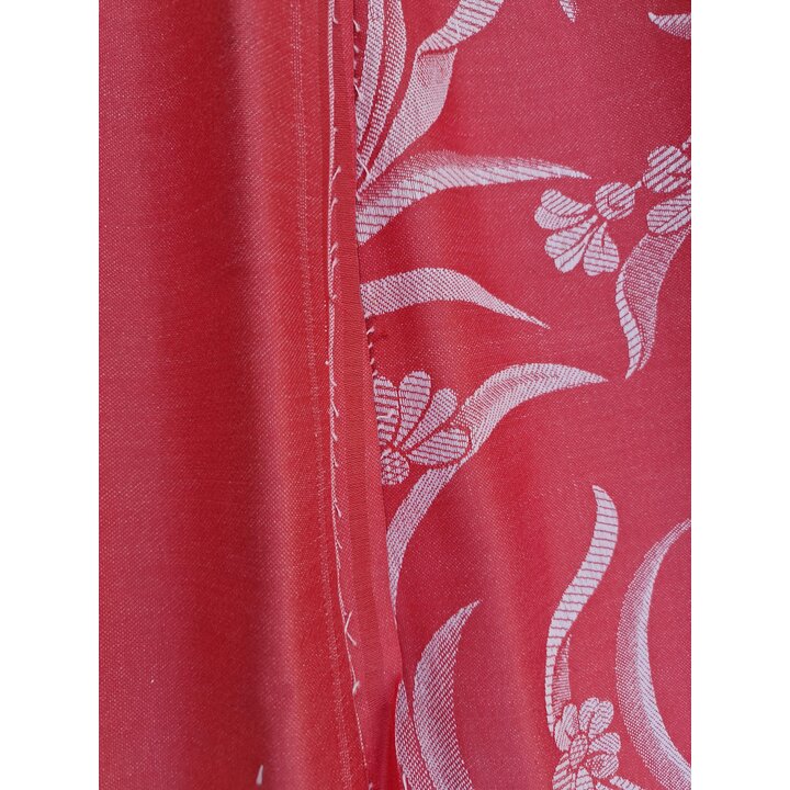 Vintage 1950s Spanish Jacquard Fabric Panel, Peacock Motif Coral Woven Tablecloth Blank Bedspread Cut, 140x210 cm Raw Edge Unuse