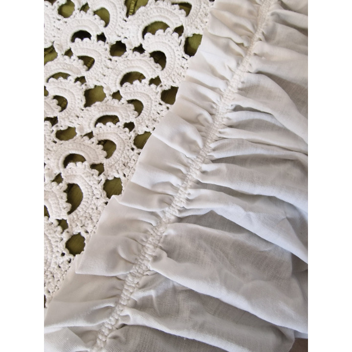 Vintage Baumwoll-Tagesdecke mit Spitze, 1950er