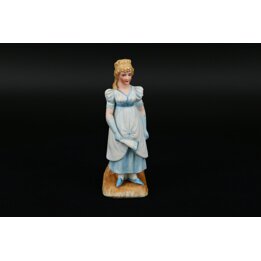 Antigo Vaso Porta Fosforos de Porcelana Biscuit, Estatueta Dama com Leque, Decoracao de Lareira, Franca ou Alemanha, circa 1900