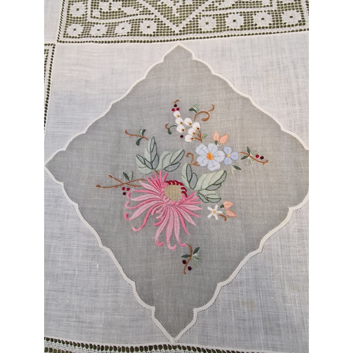 Colcha Vintage de Algodão Bordada à Mão - Anos 50