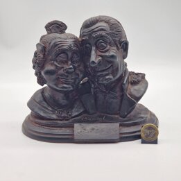 Busto Escultórico Casal Valenciano de Gaviel, Estátua Caricatura Arte Espanhola Vintage 1960, Resina Pátina Bronze, Decoração de