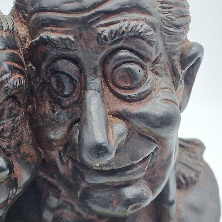 Busto Scultoreo Coppia Valenciana di Gaviel, Statua Caricatura Arte Spagnola Vintage 1960, Resina Patina Bronzata, Decorazione S