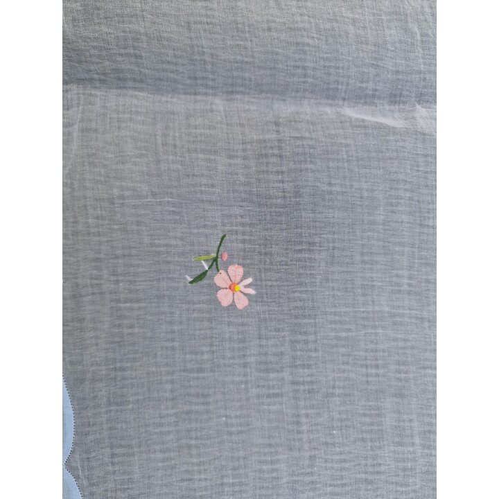 Toalha de Mesa Vintage em Organza Bordada, 120x120 cm Sobretoalha Azul Transparente Floral, Meados do Seculo XX