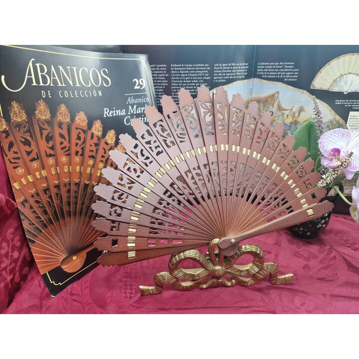 Houten Waaier en Tijdschrift Nr 29 Planeta DeAgostini Abanicos de Coleccion Koningin Maria Cristina Vintage 2003